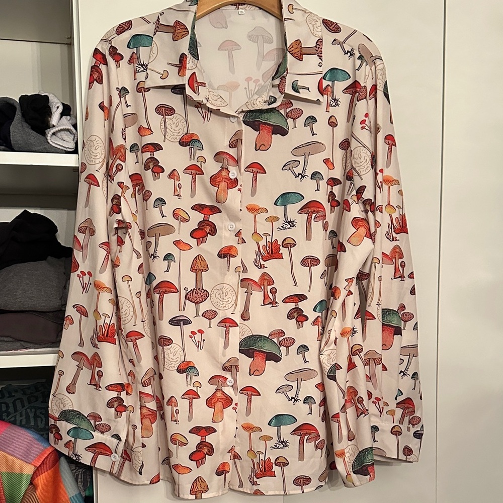 Mushroom Print Button-Up Shirt